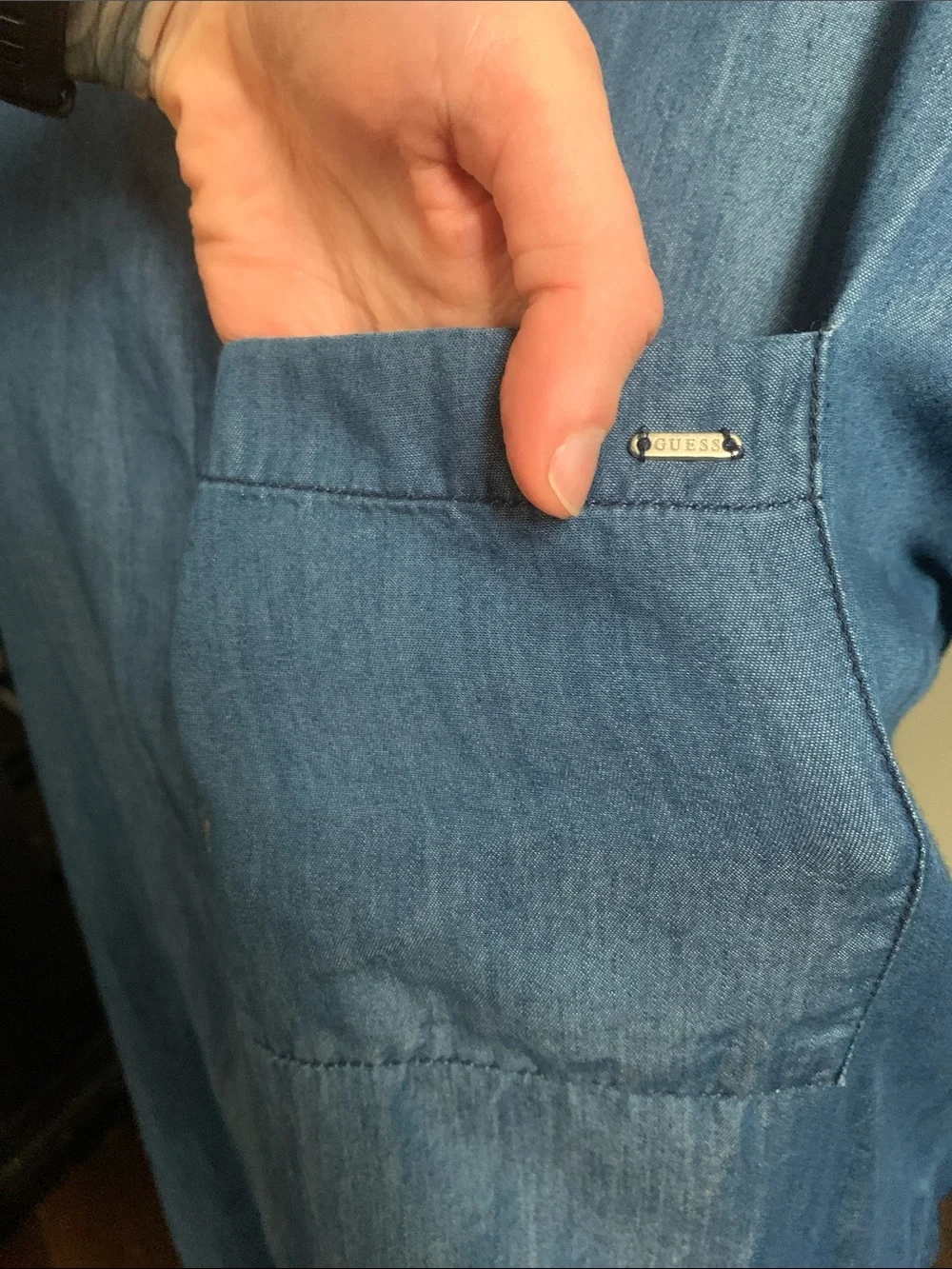 Guess Women's Blue Denim Button-Down Shirt - Picture 2 of 4